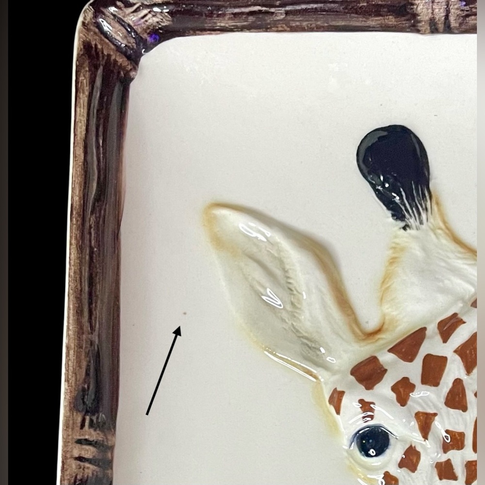 Giraffe Square Plate 3-D Art Display Brown Border CERAMICA DE CUERNAVACA Mexico - Picture 7 of 7